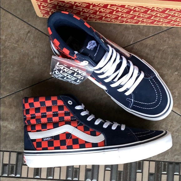 VANS SK8-Hi Pro CHECKERBOARD NAVY/ORANGE MEN’s - Picture 15 of 16